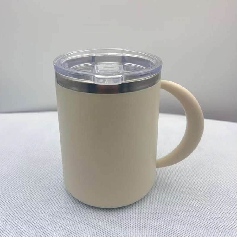 Wholesale 460ml Stainless Steel Mug SS304 Inner Plastic Outside Office Cup Double Wall Car Travel Tumbler with Handle Slide Lid