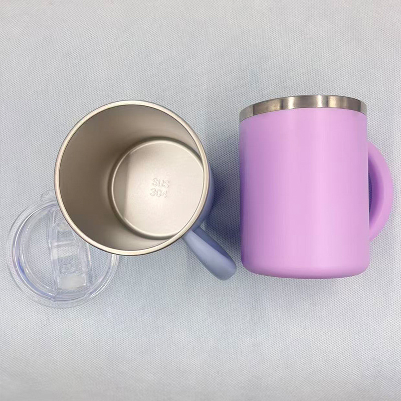 Wholesale 460ml Stainless Steel Mug SS304 Inner Plastic Outside Office Cup Double Wall Car Travel Tumbler with Handle Slide Lid