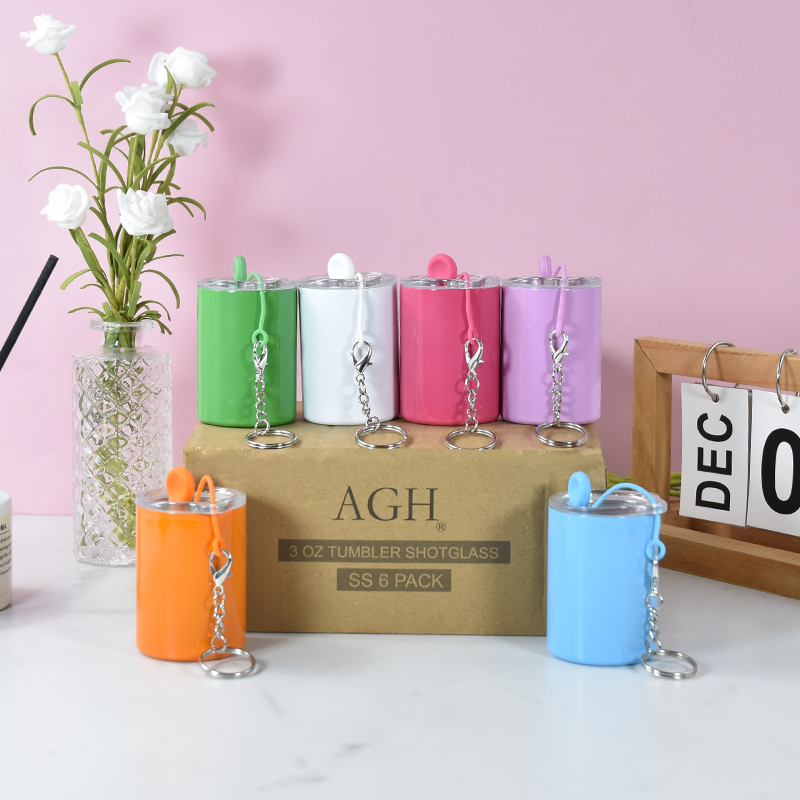 RTS US Sublimation Shot Glasses Tumblers Blanks Stainless Steel Double Wall Mini Tumbler with Keychain Cute Shot Glasses Set