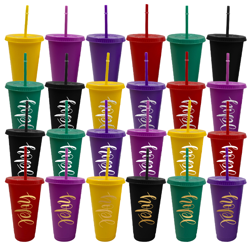 Personalised Plastic Cups Decorative Party Supplies 24oz Cups Custom logo Matte Single Wall Mug with Lid Unbreakable Plastic