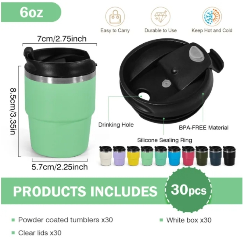 6oz Powder Coated Colors Coffee Mugs Mini Travel Cups Inside with Enamel Coating for Laser Printing
