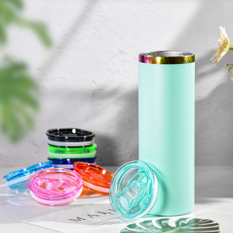 RTS Spill Leak Proof Sliding Covers Splash Resistant Replacement Color Plastic Lids for 20 oz Straight Skinny Tumbler Cup