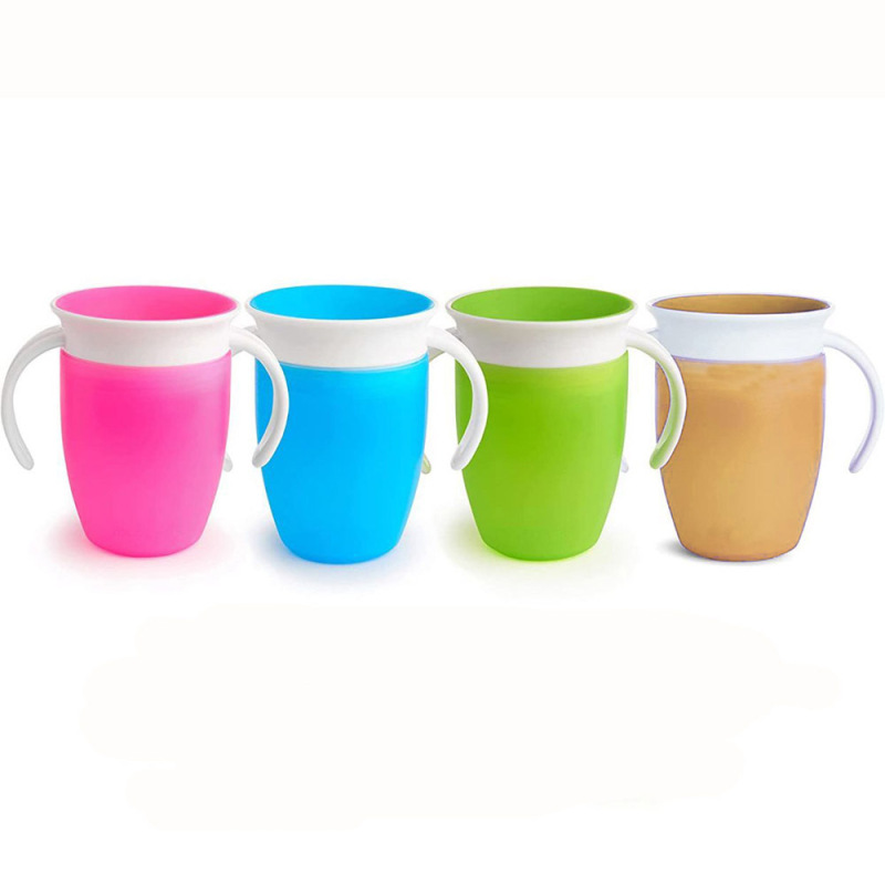 Custom Logo 240ml 360° Magic Cup Silicone Toddler for 6 Month Old and up Spill Proof Miracle Toddler Cups with Transition Handle