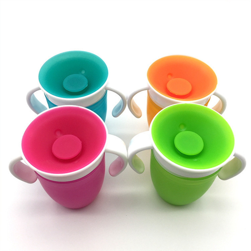 Custom Logo 240ml 360° Magic Cup Silicone Toddler for 6 Month Old and up Spill Proof Miracle Toddler Cups with Transition Handle