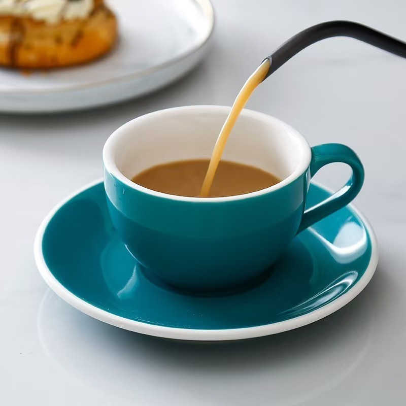 Custom Logo High Quality 10oz Colorful Ceramic Cup and Saucer Set  Personalized Printing Ceramic Coffee Mugs for Gift