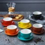 Custom Logo High Quality 10oz Colorful Ceramic Cup and Saucer Set  Personalized Printing Ceramic Coffee Mugs for Gift