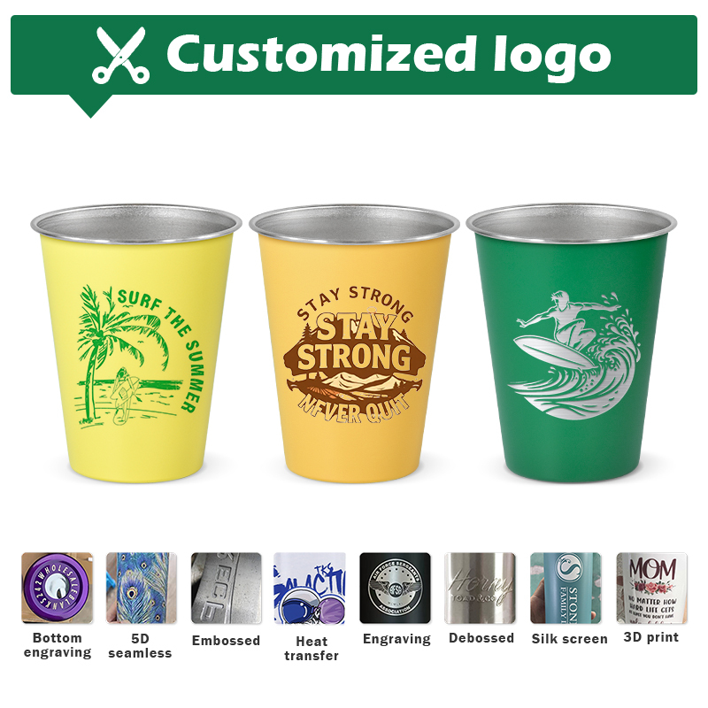 Personalized 350ml Coffee Cup Single Wall Curled 12oz SS304 Stainless Steel Beer Drinking Cup Powder Coated Tumbler Set Beer Mug