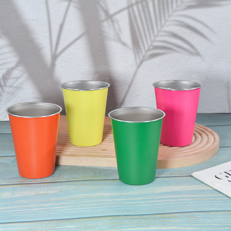 Personalized 350ml Coffee Cup Single Wall Curled 12oz SS304 Stainless Steel Beer Drinking Cup Powder Coated Tumbler Set Beer Mug