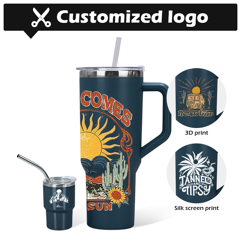 Custom 40oz Tumbler Set Inner Stainless Steel Outer Plastic Water Bottle Handle Coffee Tumbler 40 oz with 3oz Mini Shot