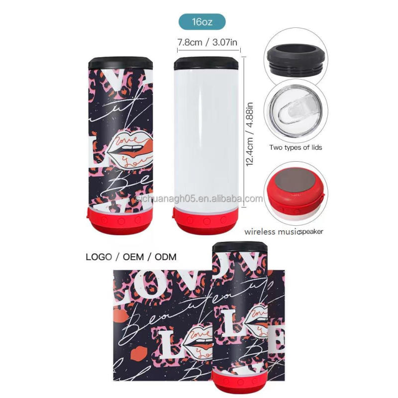 Speaker Tumbler  Wireless 16oz 4  in 1  Wireless Sublimation White Blank Speaker Tumbler for Sublimation Printing