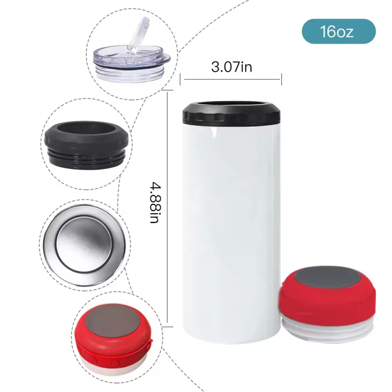 Speaker Tumbler  Wireless 16oz 4  in 1  Wireless Sublimation White Blank Speaker Tumbler for Sublimation Printing