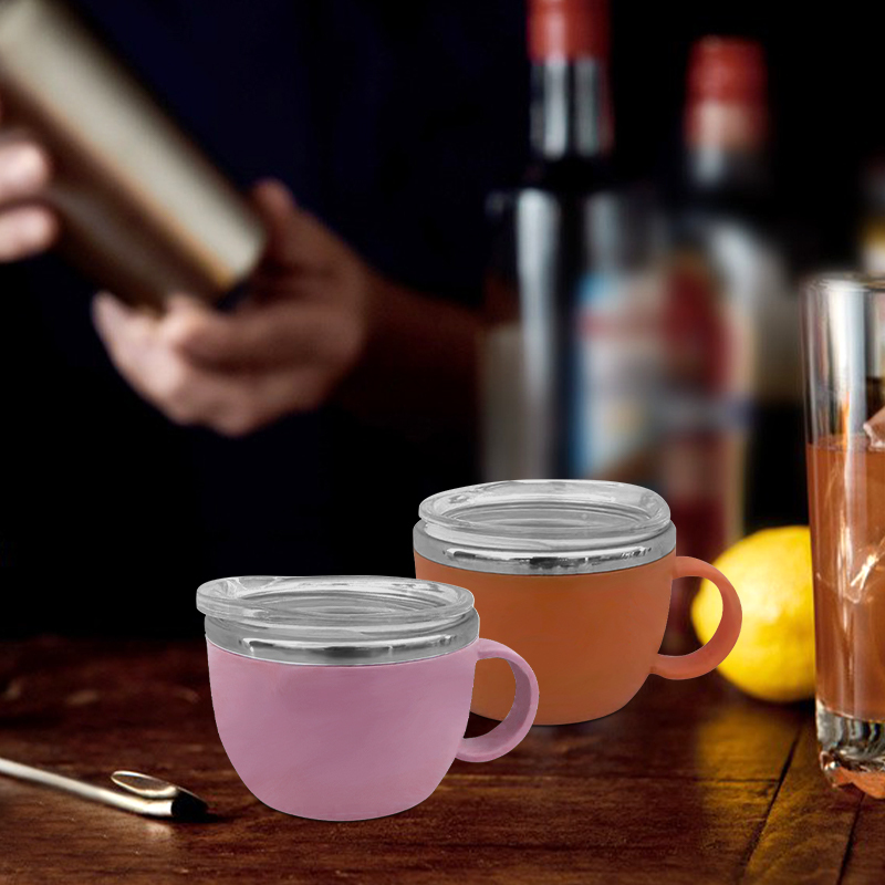 Mini 3oz Tumbler Shot Glass with Lid 3oz Plastic and Stainless Steel Tumbler Cups with Handle for Cocktail Coffee Whiskey Beer