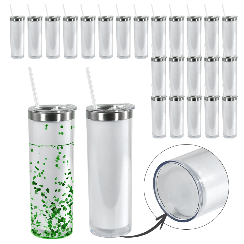 RTS 25pcs/ctn 20oz Snow Globe Tumbler Plastic Outside Sublimation Inner Stainless Steel Tumbler Pre-Drilled with Plug