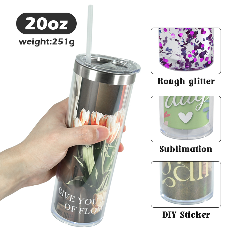 RTS 25pcs/ctn 20oz Snow Globe Tumbler Plastic Outside Sublimation Inner Stainless Steel Tumbler Pre-Drilled with Plug