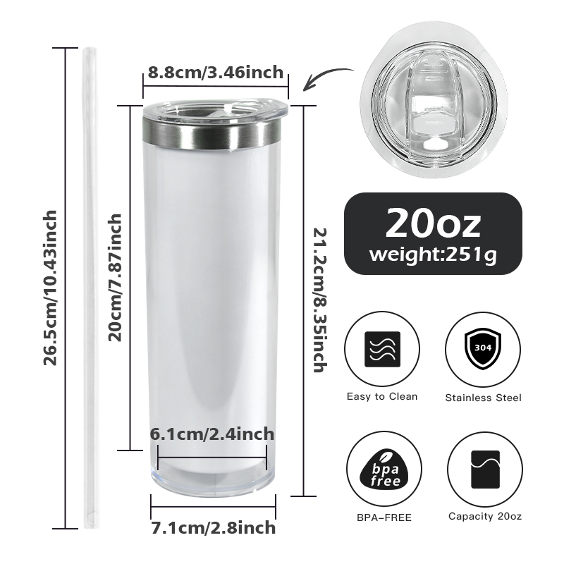 RTS 25pcs/ctn 20oz Snow Globe Tumbler Plastic Outside Sublimation Inner Stainless Steel Tumbler Pre-Drilled with Plug
