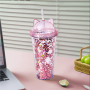 Cat Ear Tumblers Double Wall Plastic Cup with Lid DIY Glitter 10oz 16oz 24oz Double Wall Drink Bottle Acrylic Kids Snow Globe