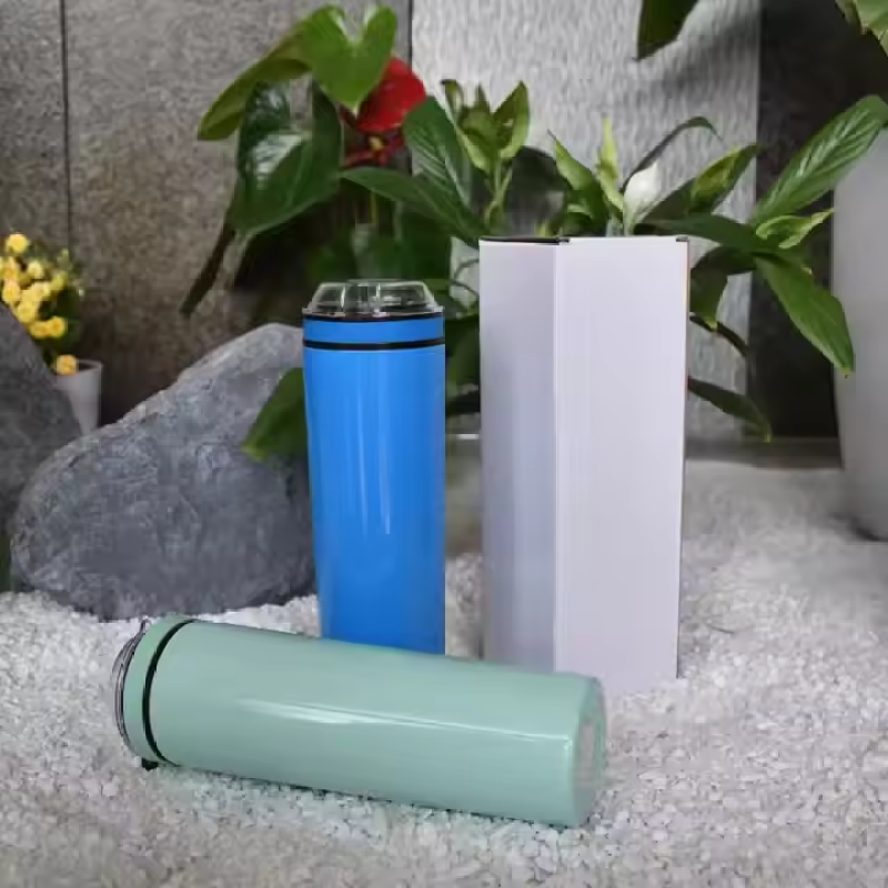 RTS 20oz Water Bottle Powder Coated Surface Laser Engraved Logo Colorful Straight Tapered Skinny Snack Lid Tumbler Business Gift