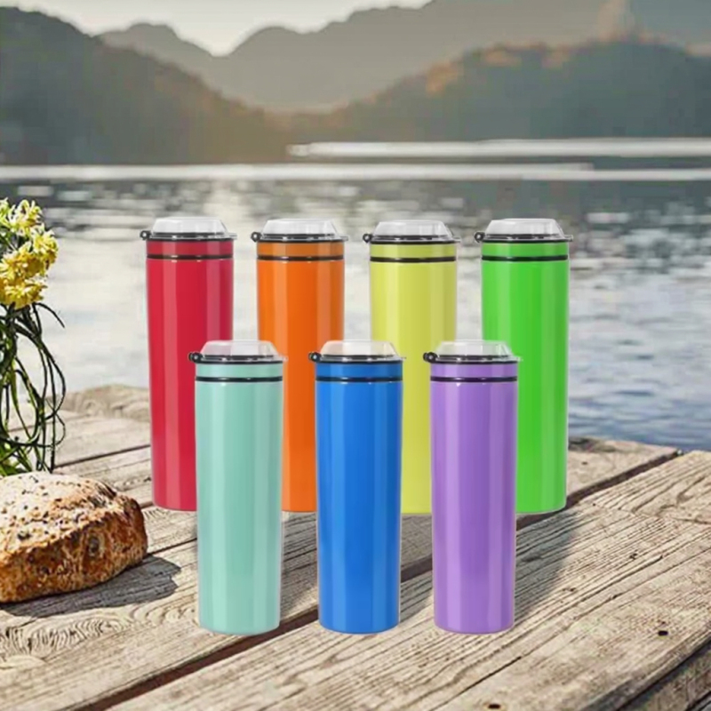 RTS 20oz Water Bottle Powder Coated Surface Laser Engraved Logo Colorful Straight Tapered Skinny Snack Lid Tumbler Business Gift