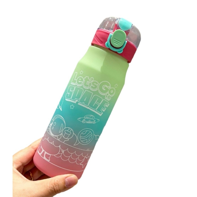 600ml Coloful Children PC Plastic Water Bottle Cute Cup for Kids Students W/ Pop Ups Drinking Mouth BAP-FREE Cartoon Astronaut