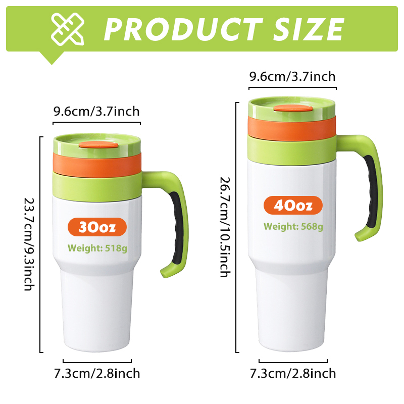 Custom 40oz Removable Handle Lids Sublimation Tumbler 32oz 40oz Insualed Double Wall Stainless Steel Travel Car Mug