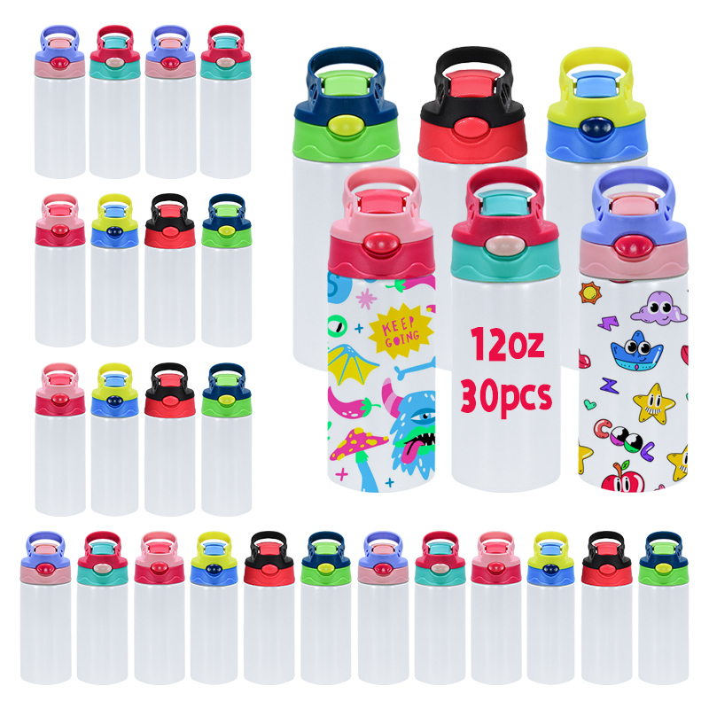 RTS USA Warehouse 30pcs/ctn 12oz Sublimation Stainless Steel Double Wall Vacuum Insulated Kids Water Bottle with Flip Lid
