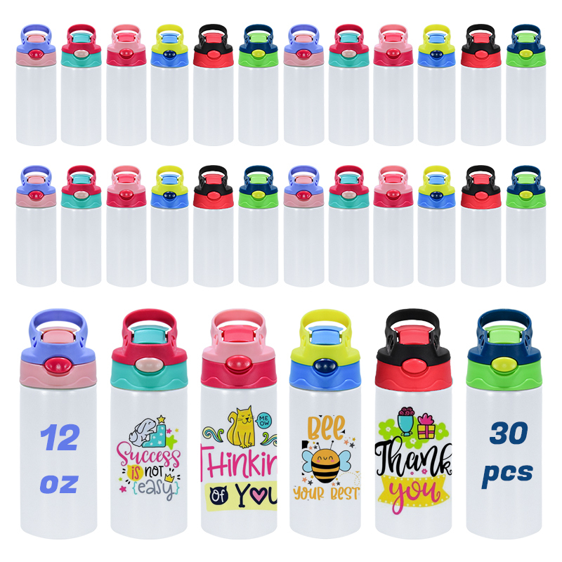 RTS USA Warehouse 30pcs/ctn 12oz Sublimation Stainless Steel Double Wall Vacuum Insulated Kids Water Bottle with Flip Lid