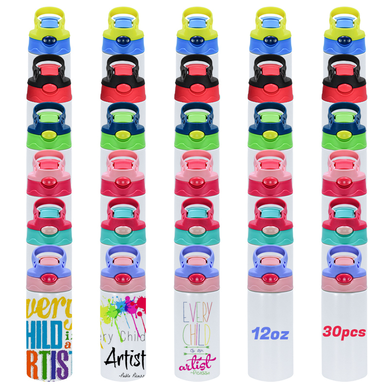 RTS USA Warehouse 30pcs/ctn 12oz Sublimation Stainless Steel Double Wall Vacuum Insulated Kids Water Bottle with Flip Lid