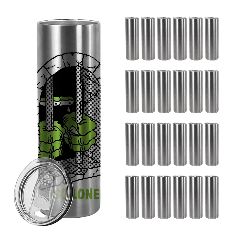 US Warehouse Clearance Sales 20oz Stainless Steel Skinny Silver Tumbler Vacuum Insulated Cups in Bulk for Sublimation DIY