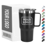 Custom 20oz Powder Coated Travel Handgrip Coffee Mugs Metal 20 oz Stainless Steel Insulated Vacuum Tumbler with Handle