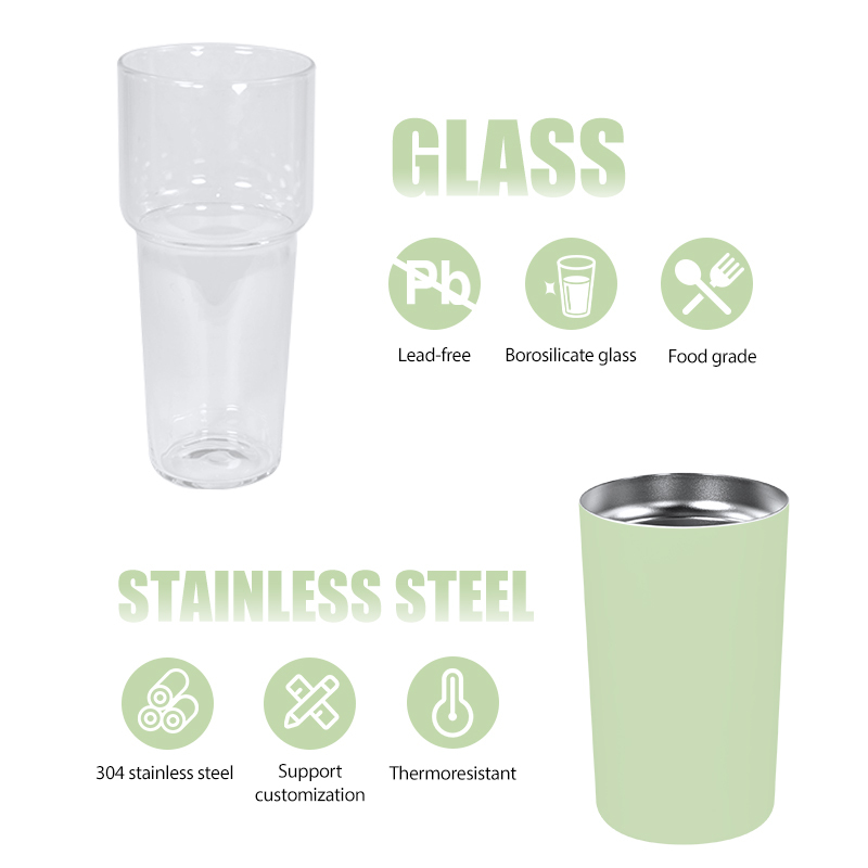 US RTS 2 in 1 25oz Glass Water Bottle Sealed Straw Plug Stainless Steel Vacuum 15oz Powder Coated Travel Coffee Cup Green