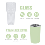 US RTS 2 in 1 25oz Glass Water Bottle Sealed Straw Plug Stainless Steel Vacuum 15oz Powder Coated Travel Coffee Cup Green