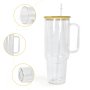 Free Shipping RTS USA Warehouse 12PCS/CTN 40oz Glass Cup Sublimation clear Glass Tumbler Mugs with Handle and Bamboo Lid