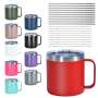 RTS 20pcs 14oz Stainless Steel Mug Powder Coated Mixed Colors Cup Double Wall Travel Tumbler with Slide Lid Metal Straw Brush