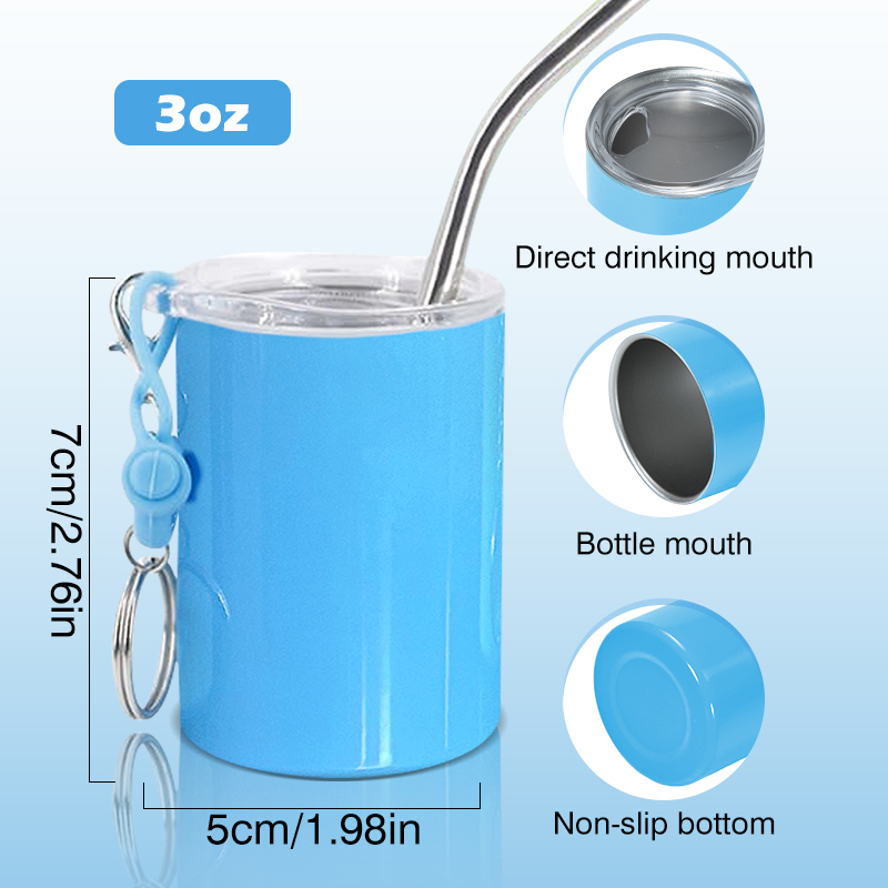 US Stocked Only White 3oz TUMBLER SHOT GLASS Assorted Sublimation Double Wall Stainless Steel Wine Cup with Straw 48pcs/ctn