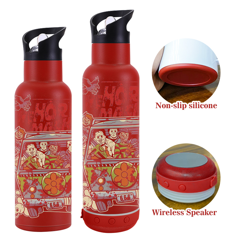 Custom Logo/Color 25oz Poweder Coated Sports Double Layer Stainless Steel Vacuum Water Bottle Tumbler with Wireless Speaker