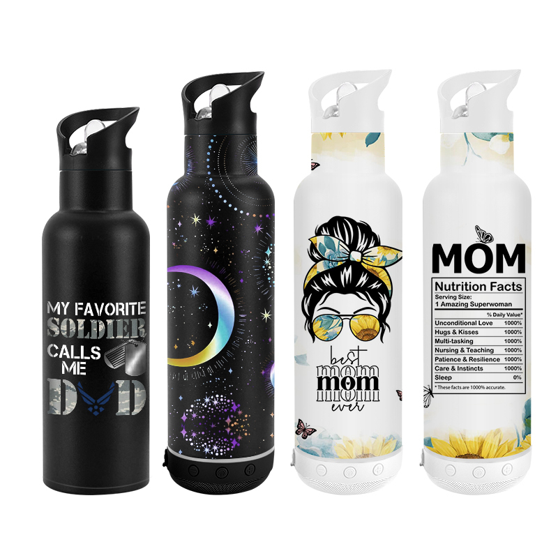 Custom Logo/Color 25oz Poweder Coated Sports Double Layer Stainless Steel Vacuum Water Bottle Tumbler with Wireless Speaker