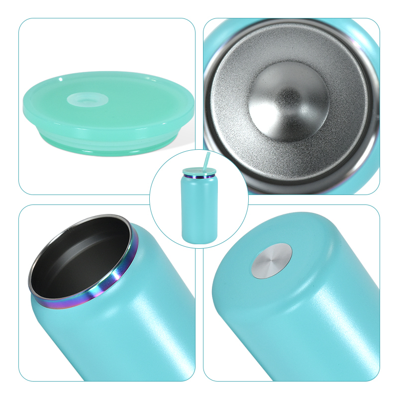 Customized 16oz Powder Coated Stainless Steel Rainbow Colors Can Tumbler With Colored Lid and Straw
