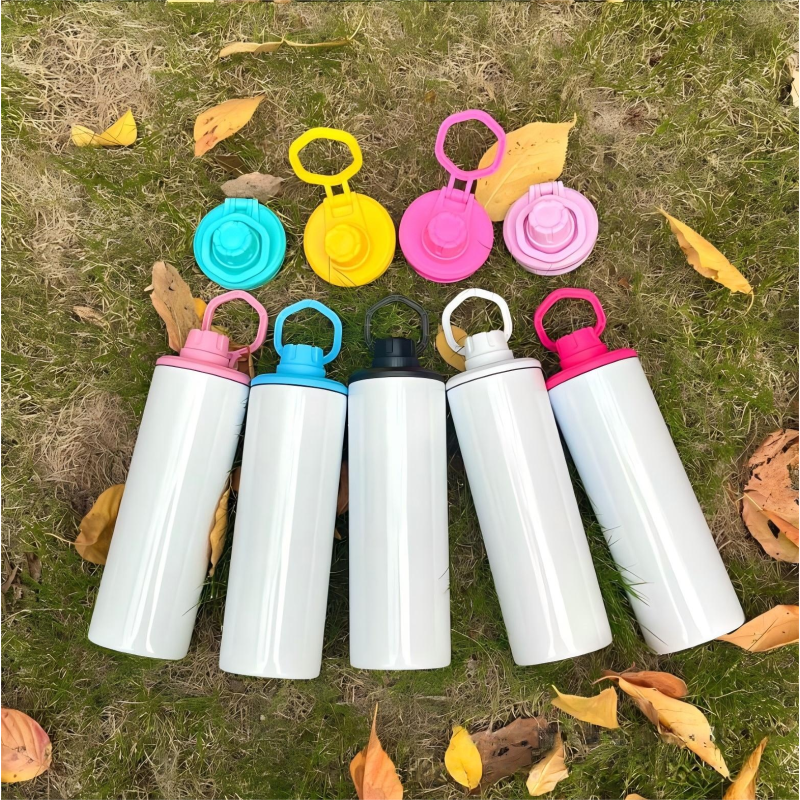 US 20oz Sublimation Insulated Water Bottle Double Wall Stainless Steel Vacuum Mug Drinking Bottle with Colored Sports Handle Lid