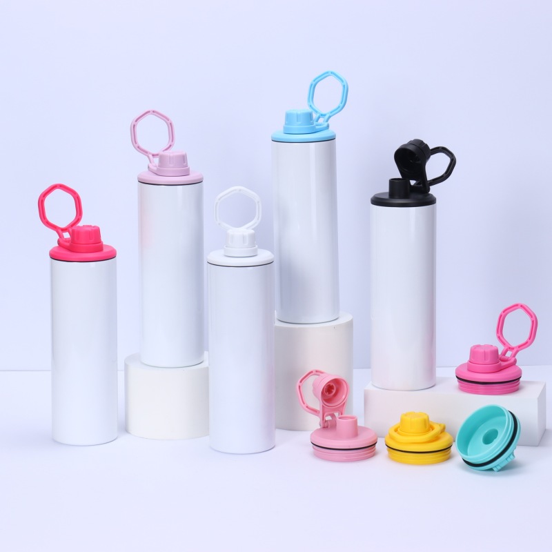 US 20oz Sublimation Insulated Water Bottle Double Wall Stainless Steel Vacuum Mug Drinking Bottle with Colored Sports Handle Lid