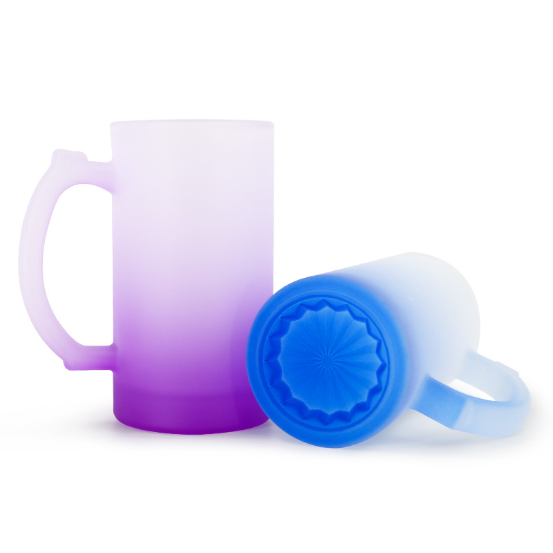 Frosted Glass Mug Sublimation Blanks 16oz Gradient Color Beer Glass Mug with Handle Custom Tumbler Cups