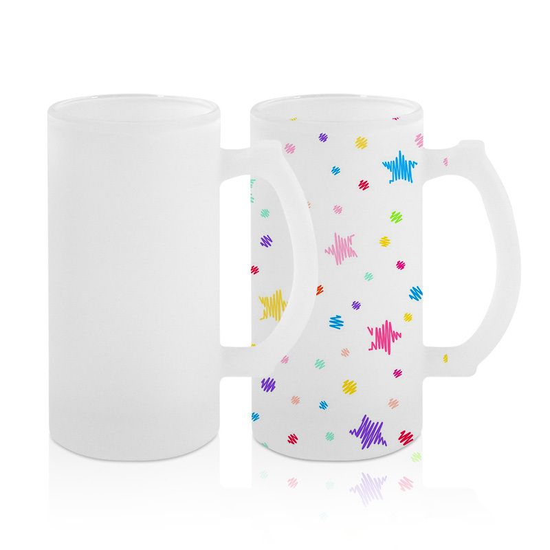 Frosted Glass Mug Sublimation Blanks 16oz Gradient Color Beer Glass Mug with Handle Custom Tumbler Cups