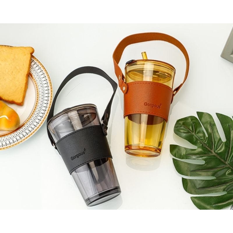 Wholesale 450ml Water Glass Coffee Mugs Cups for Home Office Milk Tea Gift Logo Custom with Leather Cover Handle