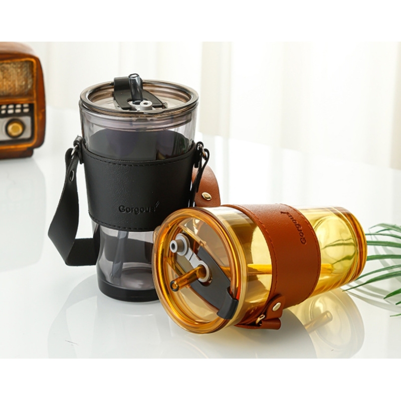 Wholesale 450ml Water Glass Coffee Mugs Cups for Home Office Milk Tea Gift Logo Custom with Leather Cover Handle