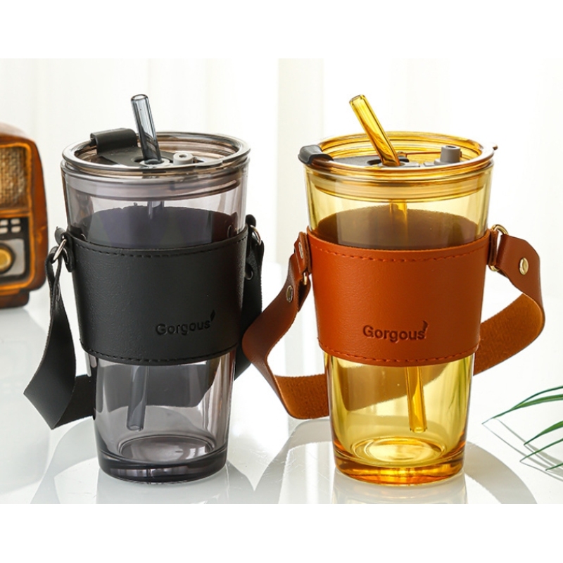 Wholesale 450ml Water Glass Coffee Mugs Cups for Home Office Milk Tea Gift Logo Custom with Leather Cover Handle