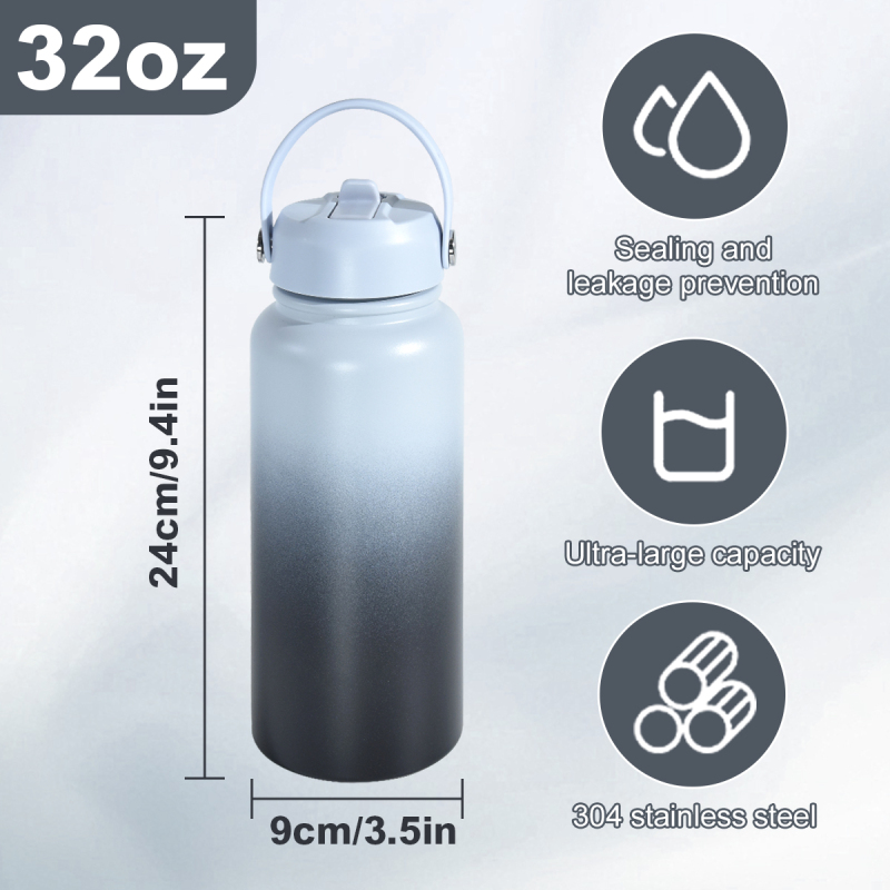 Custom 32oz Powder Coated Sports Insulated Water Bottle with Silicone Bottom 32oz Kids Water Bottle Can Keep Hot and Cold