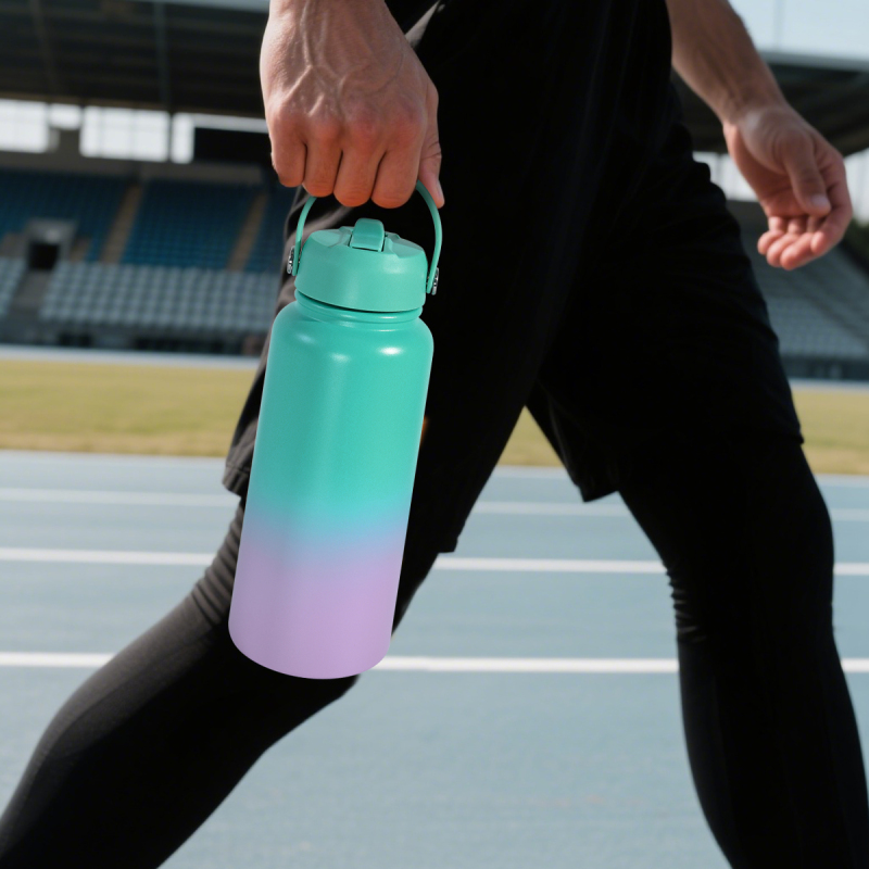 Custom 32oz Powder Coated Sports Insulated Water Bottle with Silicone Bottom 32oz Kids Water Bottle Can Keep Hot and Cold