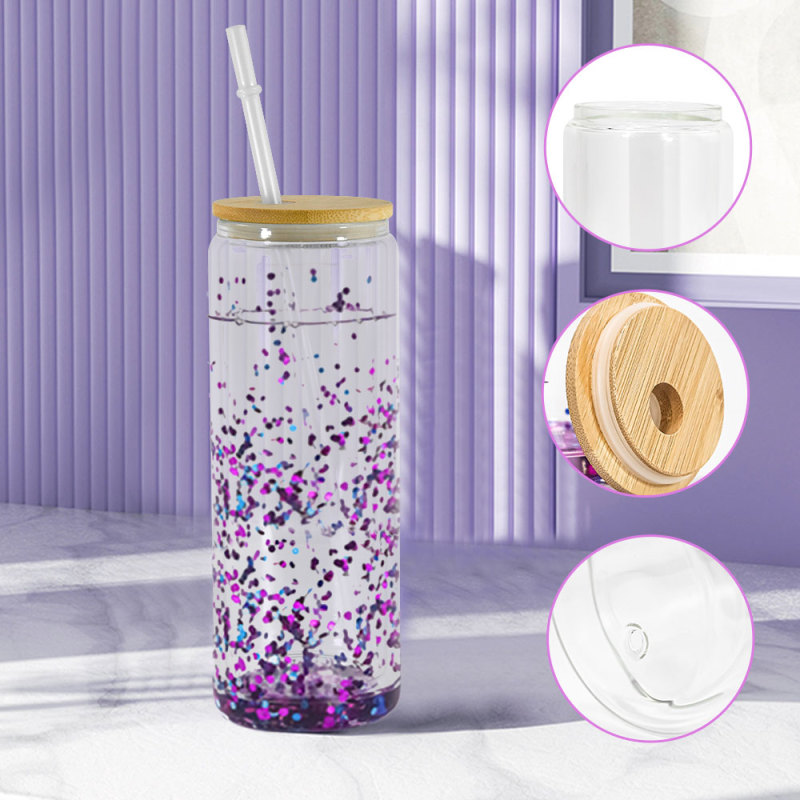 New 25oz Sublimation Glass Tumbler Pre-drilled Double Wall Glass Can with Hole Plug Bamboo Lids Us Warehouse Stocked 25pcs/ctn