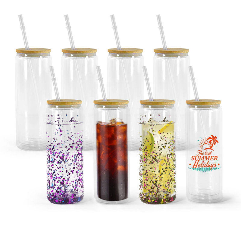 New 25oz Sublimation Glass Tumbler Pre-drilled Double Wall Glass Can with Hole Plug Bamboo Lids Us Warehouse Stocked 25pcs/ctn