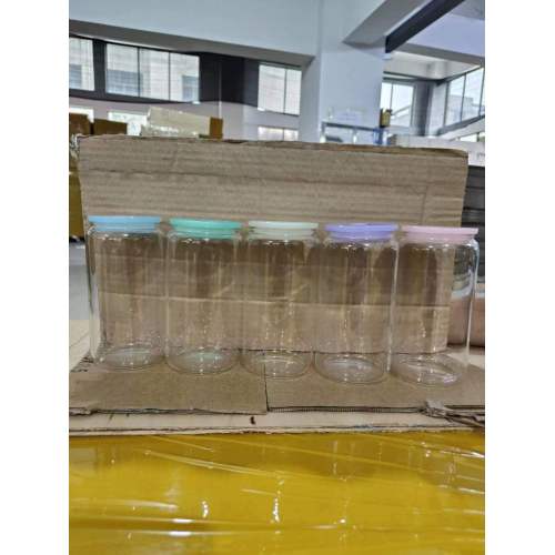 Wholesale Hot Sale New Sublimation 16oz Glass Can Drink Water  Cup Frosted clear Tumbler with Plastic Straw and Mix Color Lid