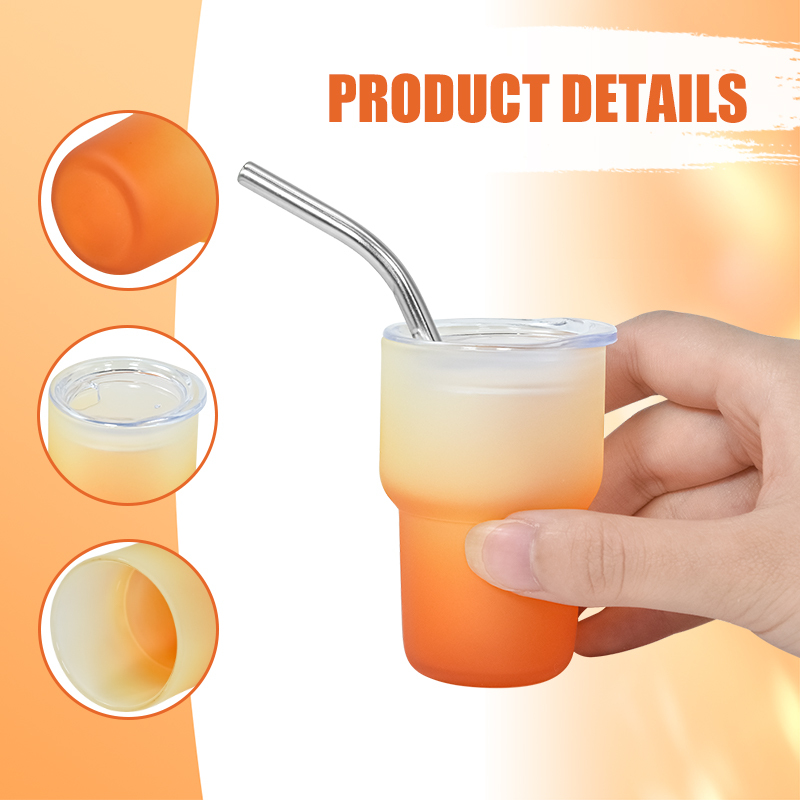 RTS US WAREHOUSE 60pcs/ctn 3oz Glasses Gradient Colored Sublimation Frosted ShotGlass Mini Tumbler with Metal Straw Plastic Lids